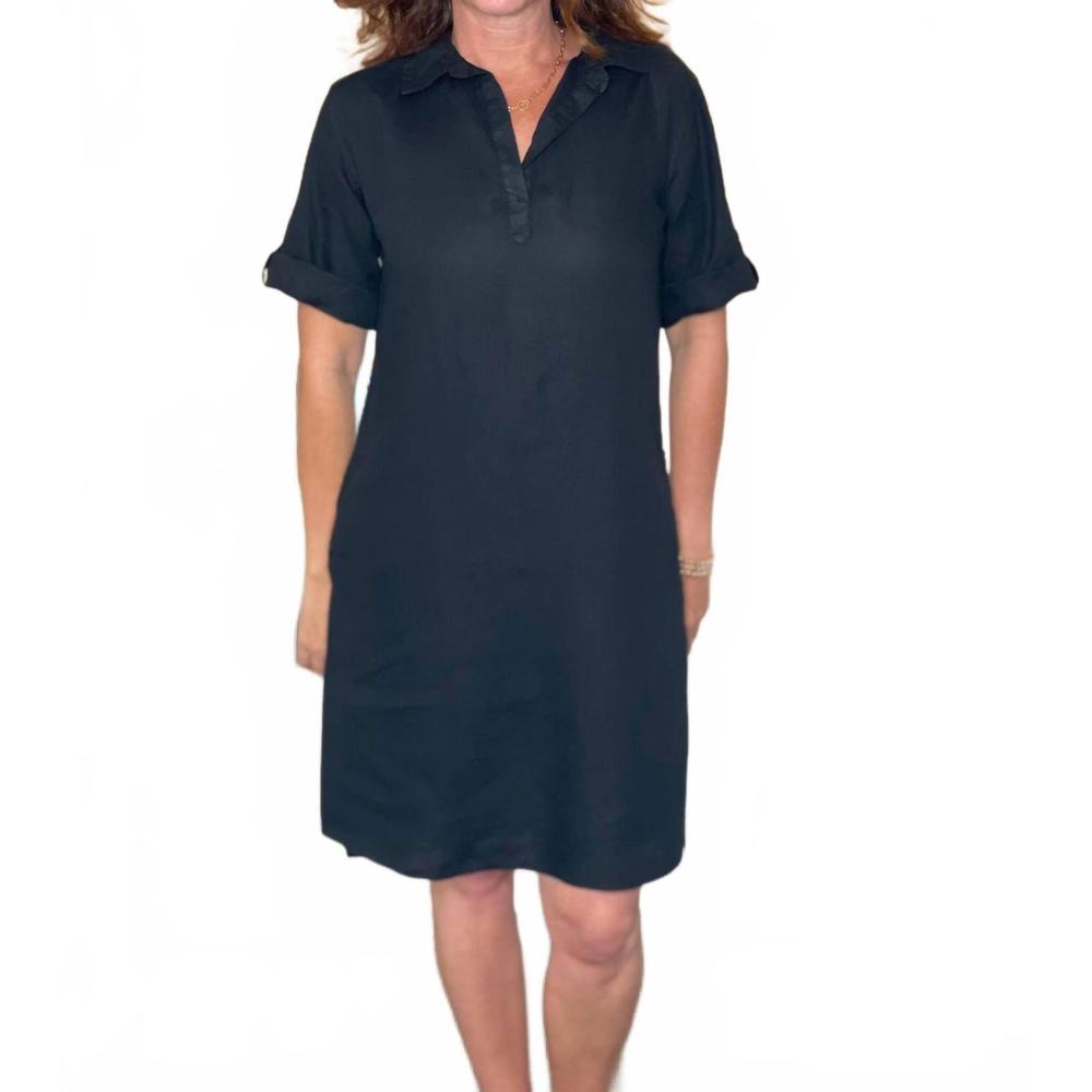 NEW PURE AMICI linen mini dress in black